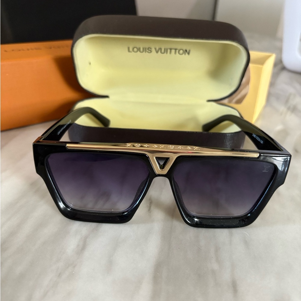 Louis Vuitton Black Geometric Sunglasses with Gold Detail
